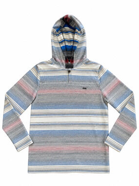 Vans Men's Striped Baja Hoodie Pullover Gray Blue Red Surf Skate Long Sleeve Med